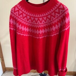 Talbots Fair Isle crew neck wool blend red & pink sweater